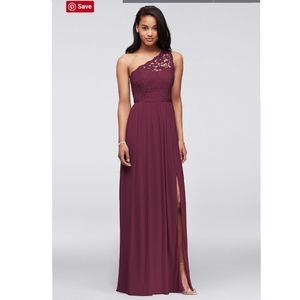 long one shoulder lace bridesmaid dress